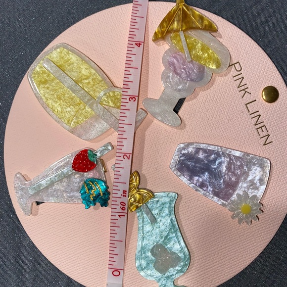 Pink Linen Drink-Themed Hair Clips Set - Picture 2 of 3